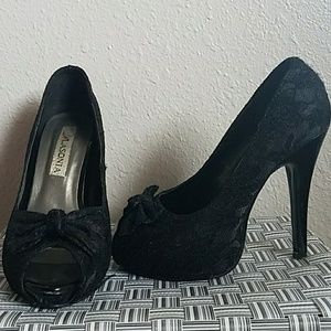 Girly black lace heels